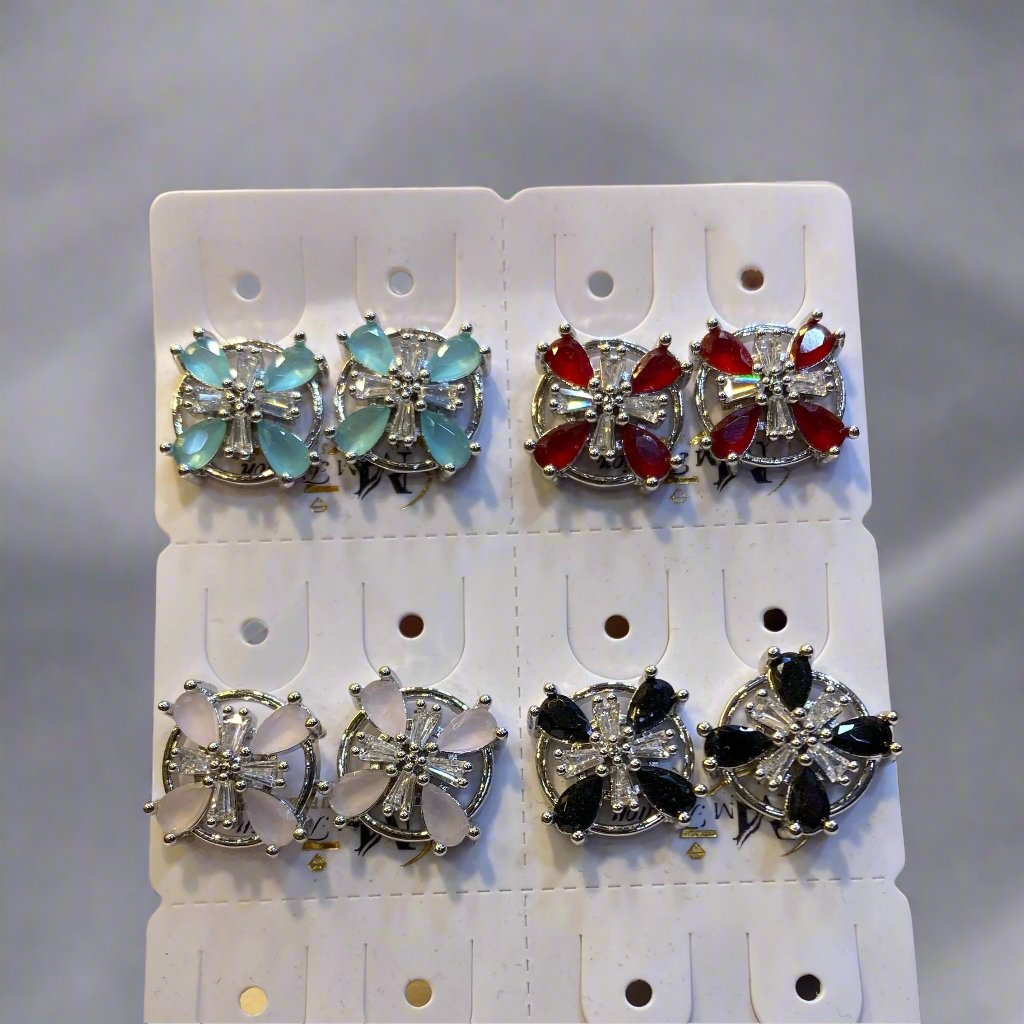 Elegant Gemstone Floral Earrings (Each Set)