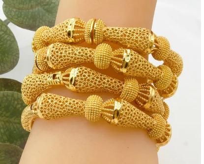 Wedding Nigerian style Gold plated Bangles 4pcs set