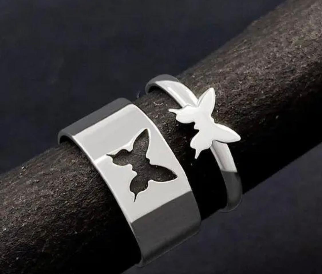 Butterfly Elegance Silver Ring Set