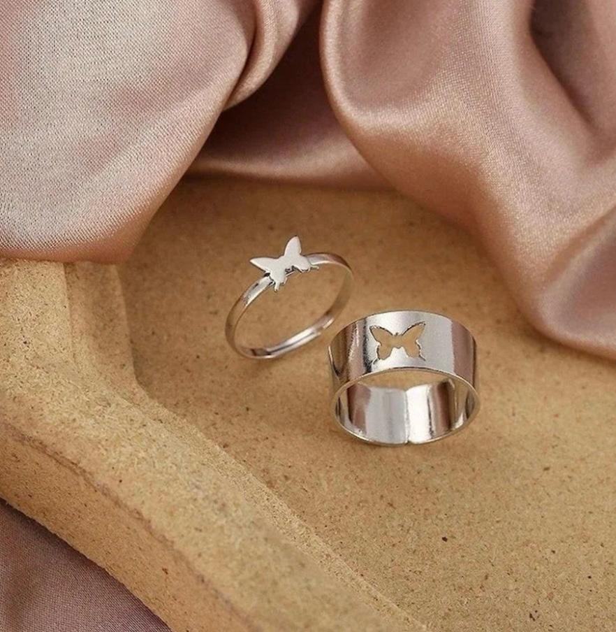 Butterfly Elegance Silver Ring Set