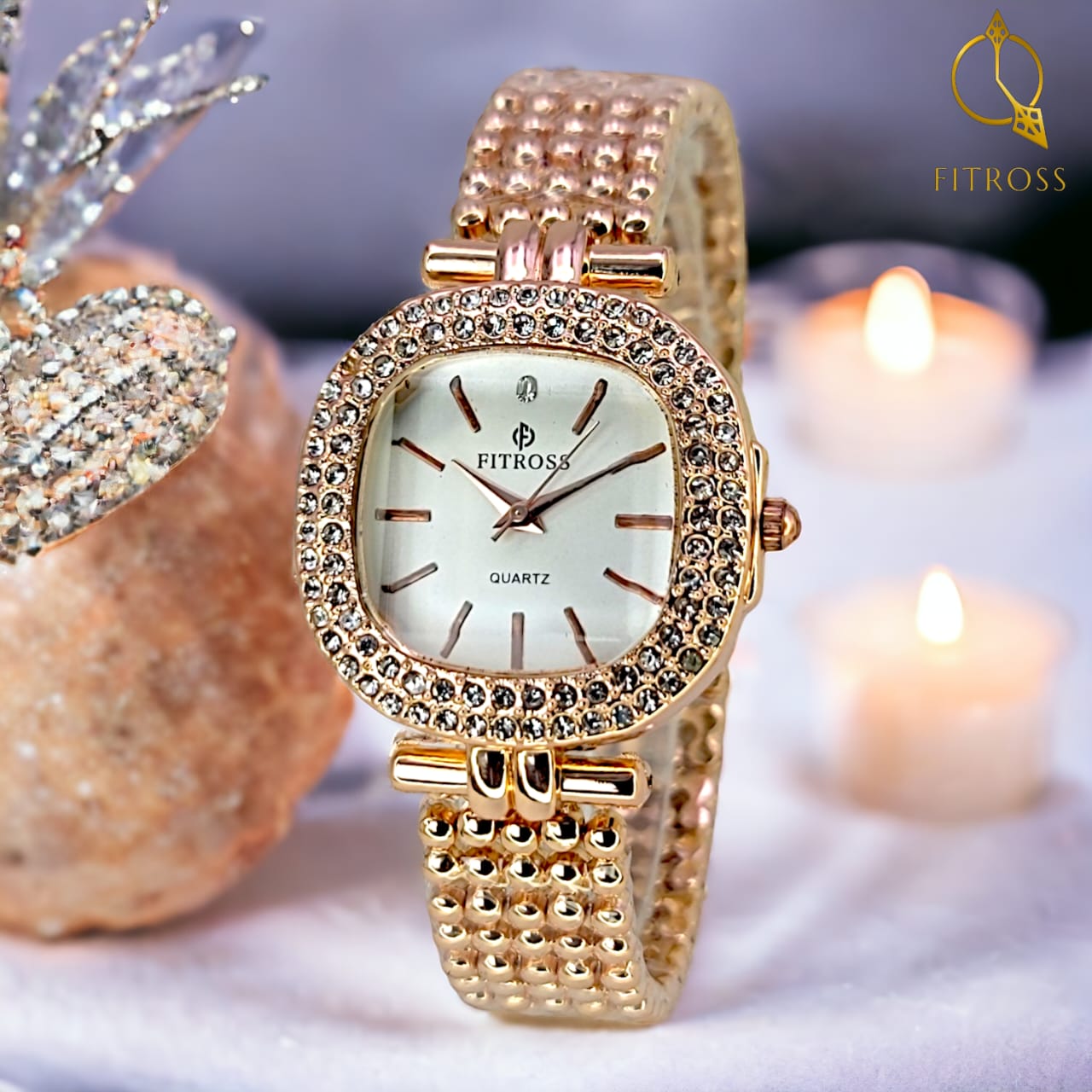 Fitross Branded Luxury Ladies Watch – Elegant Gold Chain with Crystal Accents