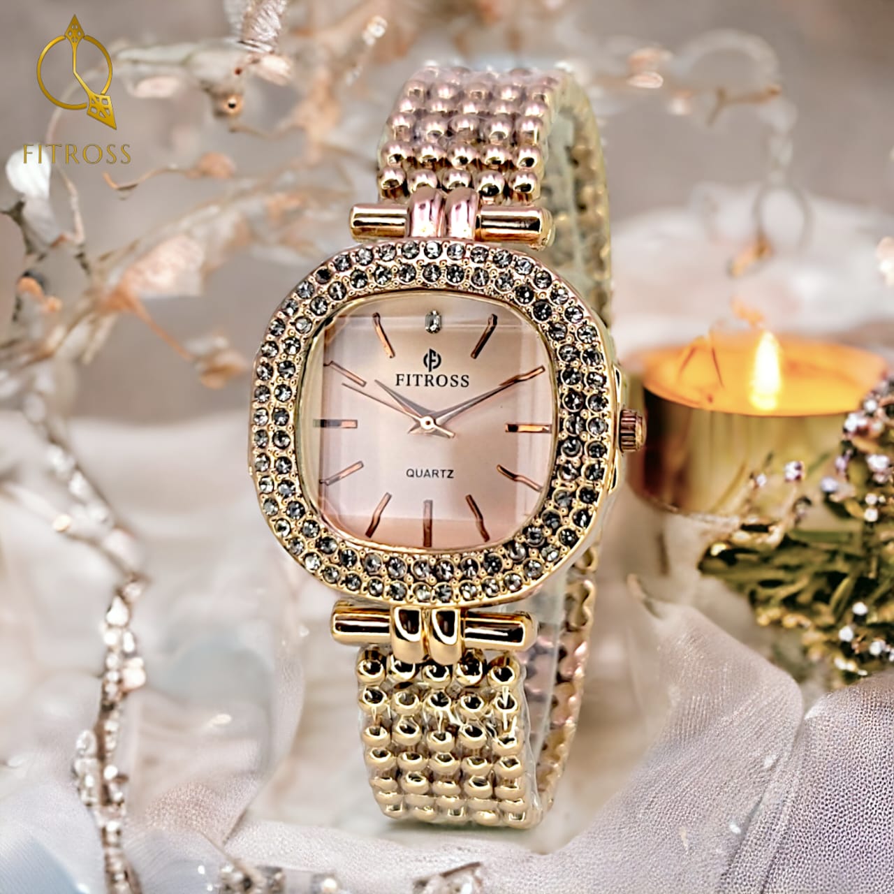 Fitross Branded Luxury Ladies Watch – Elegant Gold Chain with Crystal Accents