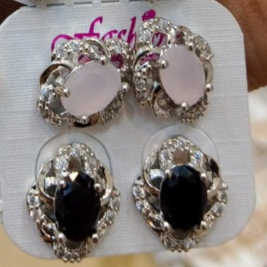 Oval Crystal Stud Earrings Set