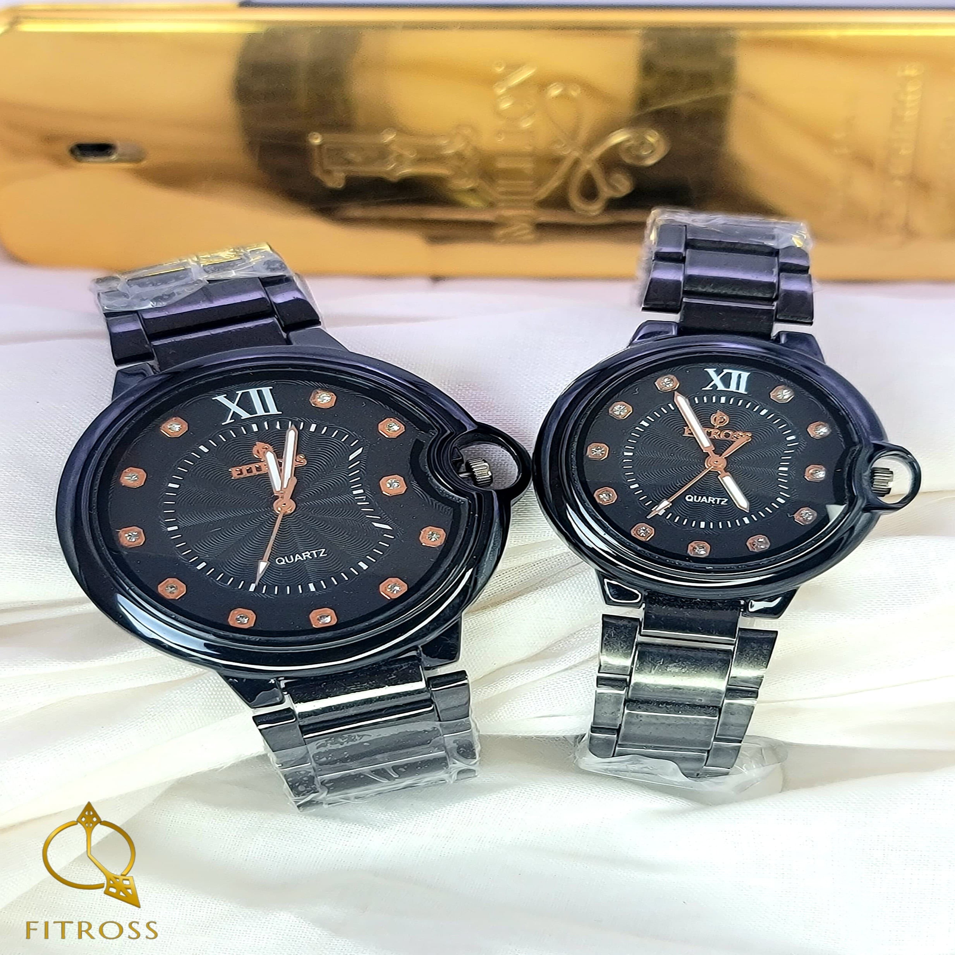 FITROSS Brand Beautiful Luxury Black and white Dial Couple Watches with ring design on screw