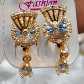 Elegant Gold-Plated Fan Drop Earrings with Crystal Accents