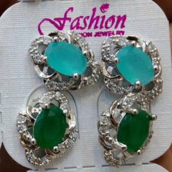 Oval Crystal Stud Earrings Set