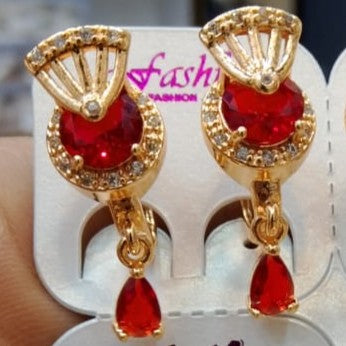 Elegant Gold-Plated Fan Drop Earrings with Crystal Accents