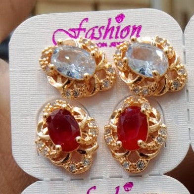 Oval Crystal Stud Earrings Set