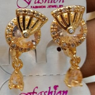 Elegant Gold-Plated Fan Drop Earrings with Crystal Accents